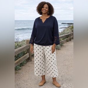 SOHO New York & Company Navy Lace Sleeve Blouse in navy blue